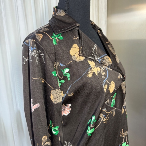 Vintage 70s blouse, chocolate brown, pink, tan floral, long sleeves, 12/14 (L) - Picture 8 of 9